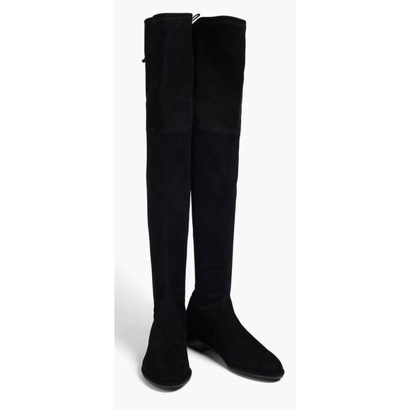 Stuart Weitzman Suede Over The Knee Boots Black Almond Toe Size 6.5 Pull On Styl - Picture 1 of 9